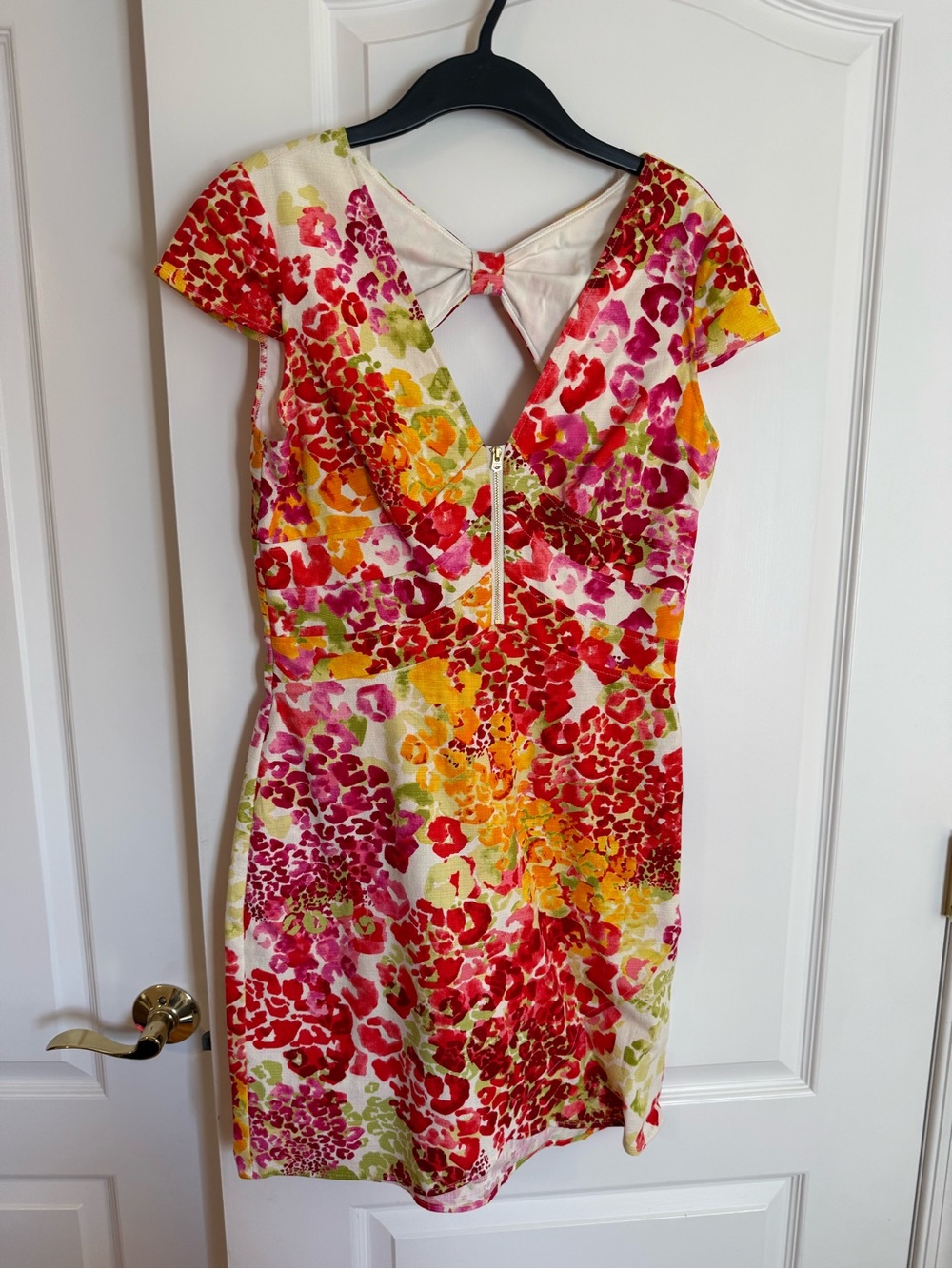 Guess Floral Cap-Sleeve Mini Dress in Pink, Red, Yellow and Green
